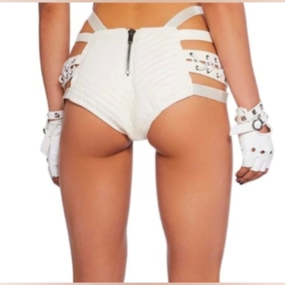 Dolls Kill Club Exx Harness Cream Shorts Bottom - Picture 3 of 15